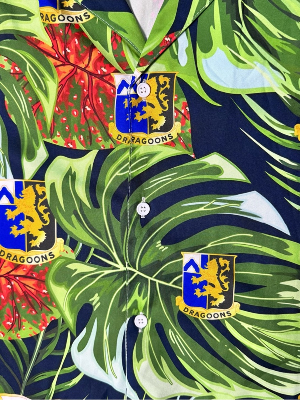 Tropical Dragoons Crest Hawaiian Shirt Size Large 🌴🔥 - Picture 3 of 6